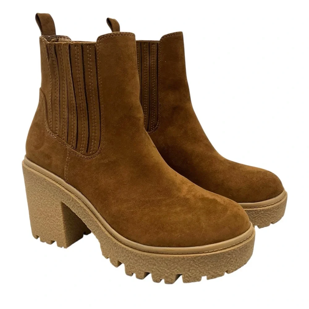 Steve Madden Caster H20 Camel Micro Suede Waterproof Lug Sole Boot Women 8 - Picture 2 of 15